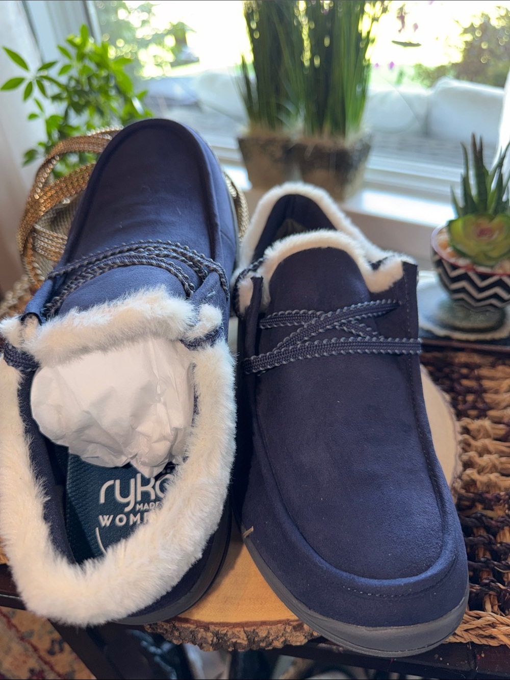Ryka Women’s Navy Slip-On Faux-Fur Lined Slippers